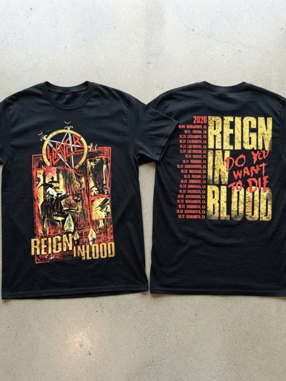 Slayer Reign In Blood Tour 2026 Black T-Shirt S-4XL